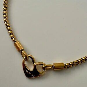 Gold Heart "I am Worthy" Pendant Necklace - Minimalist Box Chain